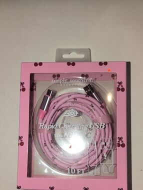 Simply Southern Pink USB-C to USB Rapid Charging Cable 10 Ft